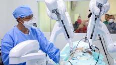 A live demonstration of robotic surgery on a test animal at Dr Hasan Sadikin Hospital, Bandung in June 2023