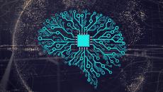 Brain graphic filled in with circuit board abstract